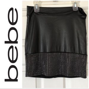 Bebe faux wet leather mini skirt